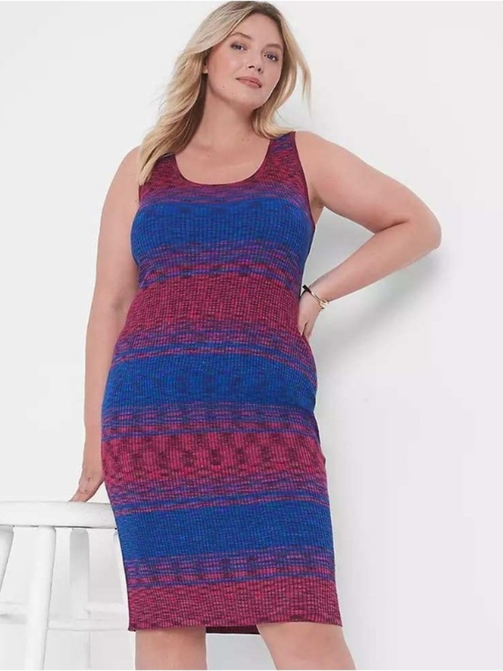 Lane Bryant 18/20 Sleeveless Knit Bodycon Dress in Blue and Magenta